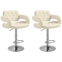 Wyld Haus Senoke Set Of 2 White Faux Leather Adjustable Swivel Bar Stools With Back And Arm Support - thumbnail 1