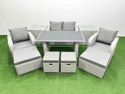 Fimous 8 Seater Patio Garden Furniture Sets With Dining Table Love Sofa 2 Side Tables 4 Stools Light Grey - image 1