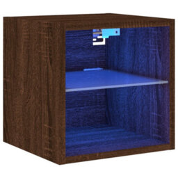 Berkfield Durable Tv Wall Cabinet With Led Lights Brown Oak 30X28.5X30 Cm