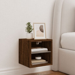 Berkfield Durable Tv Wall Cabinet With Led Lights Brown Oak 30X28.5X30 Cm - thumbnail 4