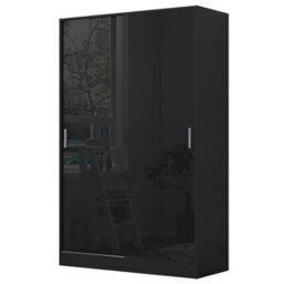 Reflect 2 Door Sliding Wardrobe - Black Gloss & Black Oak - Hanging Rails & Shelves - H:180Cm X W: 120Cm X D: 58Cm - Modern Design - thumbnail 5