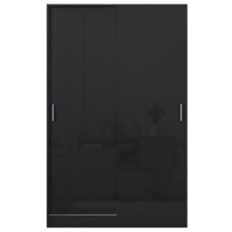 Reflect 2 Door Sliding Wardrobe - Black Gloss & Black Oak - Hanging Rails & Shelves - H:180Cm X W: 120Cm X D: 58Cm - Modern Design - thumbnail 7