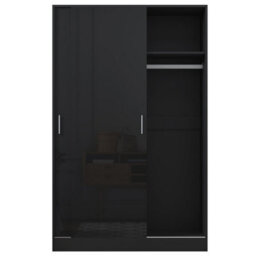Reflect 2 Door Sliding Wardrobe - Black Gloss & Black Oak - Hanging Rails & Shelves - H:180Cm X W: 120Cm X D: 58Cm - Modern Design - thumbnail 8