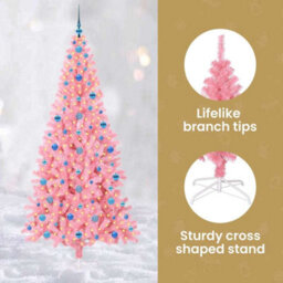 Vidaxl Christmas Tree With 300 Leds With Stand Pink 210 Cm Pvc - thumbnail 8