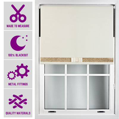 Furnished Made To Measure Blackout Blind With Gold Glitter, Cream Bow And Metal Fittings - Cream (W)90Cm X (L)165Cm - image 1