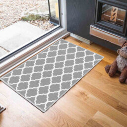 Machine Washable Trellis Design Anti Slip Doormats Grey 50X80 Cm - thumbnail 1