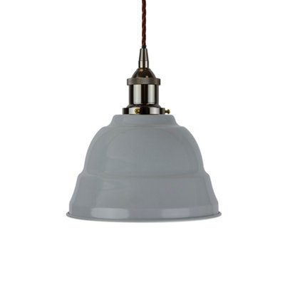 French Grey Lincoln Painted Dome Pendant Light With Black Nickel Lamp Holder And Brown Twisted Cable - Se Home - image 1