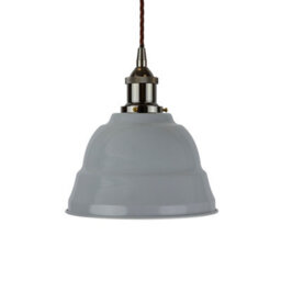 French Grey Lincoln Painted Dome Pendant Light With Black Nickel Lamp Holder And Brown Twisted Cable - Se Home - thumbnail 1