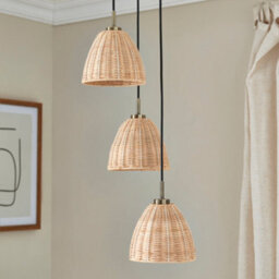 First Choice Lighting Set Of 2 Celie - Rattan And Antique Brass 3 Light Cluster Pendants - thumbnail 4