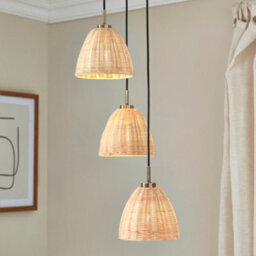 First Choice Lighting Set Of 2 Celie - Rattan And Antique Brass 3 Light Cluster Pendants - thumbnail 5