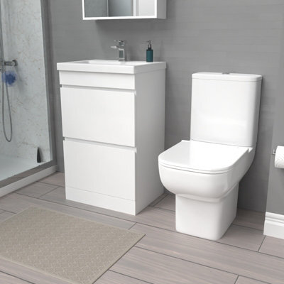 Nes Home 500mm White 2 Drawers Basin Vanity Unit & Close Coupled Toilet - image 1