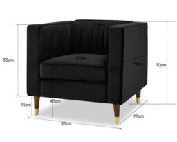 Home Detail Thomas Velvet Fabric 1 Seater Sofa, Black Velvet - thumbnail 4