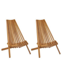 Wyld And Coco Set Of 2 Acacia Wood Foldable Garden Chairs Rustic Modern - Brown, Steel Fittings - thumbnail 3