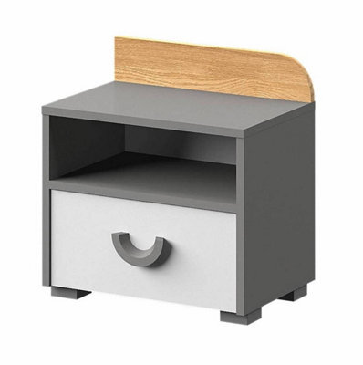 Arte Carini Chic Bedside Table In Grey, White & Oak Nash - W450mm X H470mm X D310mm - image 1