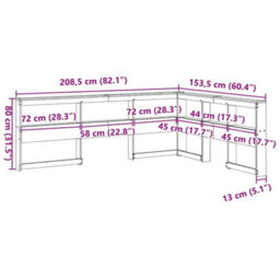 Berkfield Bookcase Headboard L-Shaped Wax Brown 135 Cm Solid Wood Pine - thumbnail 9