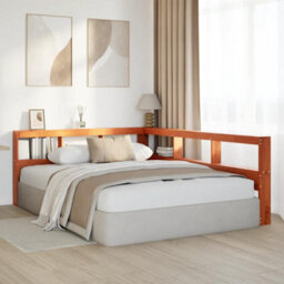 Berkfield Bookcase Headboard L-Shaped Wax Brown 135 Cm Solid Wood Pine - thumbnail 3