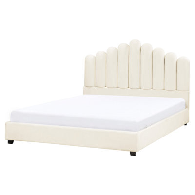 Beliani Bed Velvet Vincennes 160 X 200 Cm (Eu King Size) Off-White - image 1