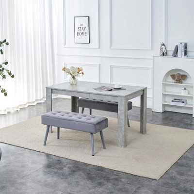 Kosy Koala Grey Wooden Dining Table Set With 2 Benches Metal Legs Dining Kitchen Furniture - image 1