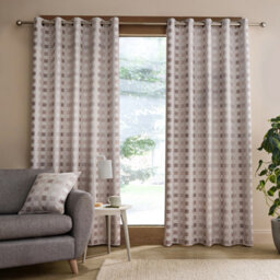 Catherine Lansfield Wilson Check Blackout Thermal 90X90 Inch Eyelet Curtains Two Panels Natural - thumbnail 2