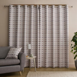 Catherine Lansfield Wilson Check Blackout Thermal 90X90 Inch Eyelet Curtains Two Panels Natural - thumbnail 3