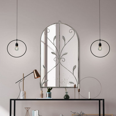 "Mirroroutlet Arcus - Concrete Colour Metal Framed Arched Wall Mirror 31""x 18"" (80 X 46Cm)" - image 1