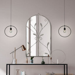 "Mirroroutlet Arcus - Concrete Colour Metal Framed Arched Wall Mirror 31""x 18"" (80 X 46Cm)"