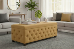 120Cm Wide Empire Ottoman Storage Box With Legs, Mink Velvet Chesterfield Upholstered Ottoman Footstool Coffee Table - thumbnail 1