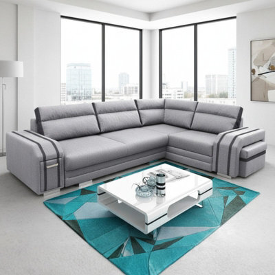 Avatar Corner Sofa Bed With Ottoman And Side Bar Upholstered Back Loose Cushions 300X200X90Cm 145X220Cm Light Grey And Grey Right - image 1