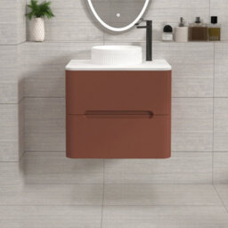 Royal Bathrooms Venice 600mm Terracotta Clay Wall Mounted Bathroom Countertop Vanity Unit 2 Drawer With Round Basin - thumbnail 1