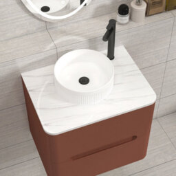 Royal Bathrooms Venice 600mm Terracotta Clay Wall Mounted Bathroom Countertop Vanity Unit 2 Drawer With Round Basin - thumbnail 6