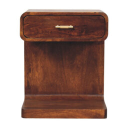 Artisan Furniture Solid Wood Chestnut T-Bar Rounded Bedside, 1 Drawer And Open Space, Dark Brown - thumbnail 2