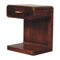 Artisan Furniture Solid Wood Chestnut T-Bar Rounded Bedside, 1 Drawer And Open Space, Dark Brown - thumbnail 4