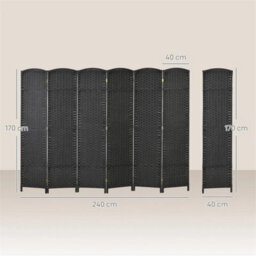 6 Panel Folding Room Divider, Privacy Screen, 240 X 170Cm, Black - thumbnail 2