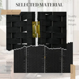 6 Panel Folding Room Divider, Privacy Screen, 240 X 170Cm, Black - thumbnail 4