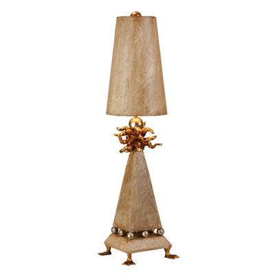 Elegant Duck Foot Table Lamp With Silver Leaf And Cream Patina Shade - image 1