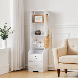 Living And Home 2 Lockable Drawer Bedside Table With 3 Tier Display Shelf, 37Cm W X 30Cm D X 142Cm H