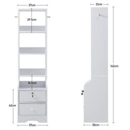 Living And Home 2 Lockable Drawer Bedside Table With 3 Tier Display Shelf, 37Cm W X 30Cm D X 142Cm H - thumbnail 5