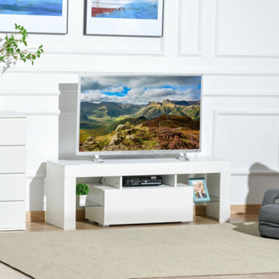 Homcom High Gloss Tv Stand Cabinet W/ Led Rgb Lights And Remote Control White - image 1