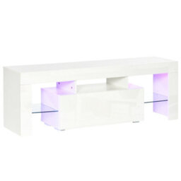 Homcom High Gloss Tv Stand Cabinet W/ Led Rgb Lights And Remote Control White - thumbnail 2