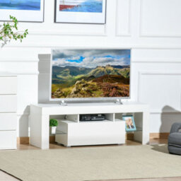 Homcom High Gloss Tv Stand Cabinet W/ Led Rgb Lights And Remote Control White - thumbnail 1