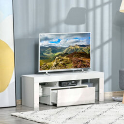 Homcom High Gloss Tv Stand Cabinet W/ Led Rgb Lights And Remote Control White - thumbnail 7