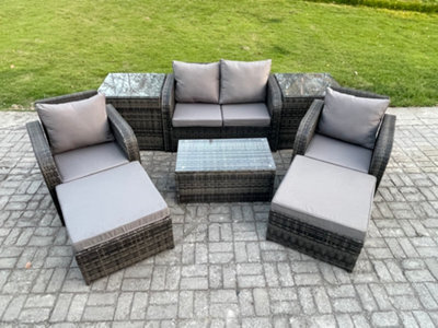 Fimous 6 Seater Outdoor Lounge Sofa Set Rattan Garden Furniture Set With Rectangular Coffee Table 2 Big Footstool - image 1
