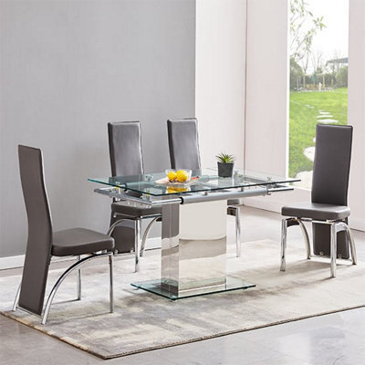 Furniture in Fashion Enke Extending Glass Dining Table With 4 Romeo Grey Chairs - image 1