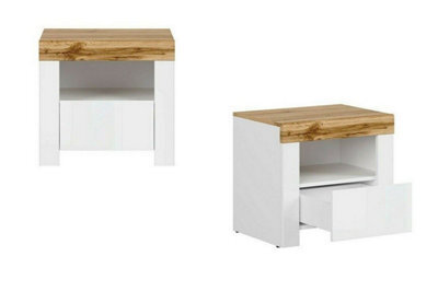 Impact Furniture Bedside Cabinet Drawer Side Table Unit Modern White Gloss Oak Effect Bedroom Open Shelf Storage Holten - image 1