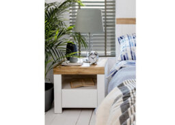 Impact Furniture Bedside Cabinet Drawer Side Table Unit Modern White Gloss Oak Effect Bedroom Open Shelf Storage Holten - thumbnail 2