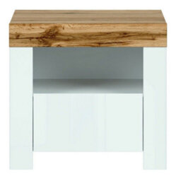 Impact Furniture Bedside Cabinet Drawer Side Table Unit Modern White Gloss Oak Effect Bedroom Open Shelf Storage Holten - thumbnail 3