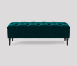 Alyana Ottoman Bench With Storage And Turned Wooden Legs, 90Cm Wide Ottoman Box - Emerald Green Plush Velvet - thumbnail 2