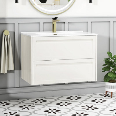 Royal Bathrooms Elmore 800mm Traditional Wall Hung 2 Drawer Bathroom Vanity Unit With Ceramic Basin Sink - Classic White - image 1