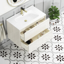 Royal Bathrooms Elmore 800mm Traditional Wall Hung 2 Drawer Bathroom Vanity Unit With Ceramic Basin Sink - Classic White - thumbnail 5