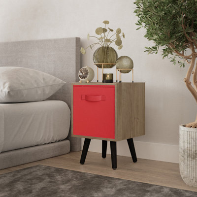 Urbn-Living Urbnliving 51Cm Height Oak Wooden Cube Storage Bookcase Red Inserts Scandinavian Black Legs - image 1